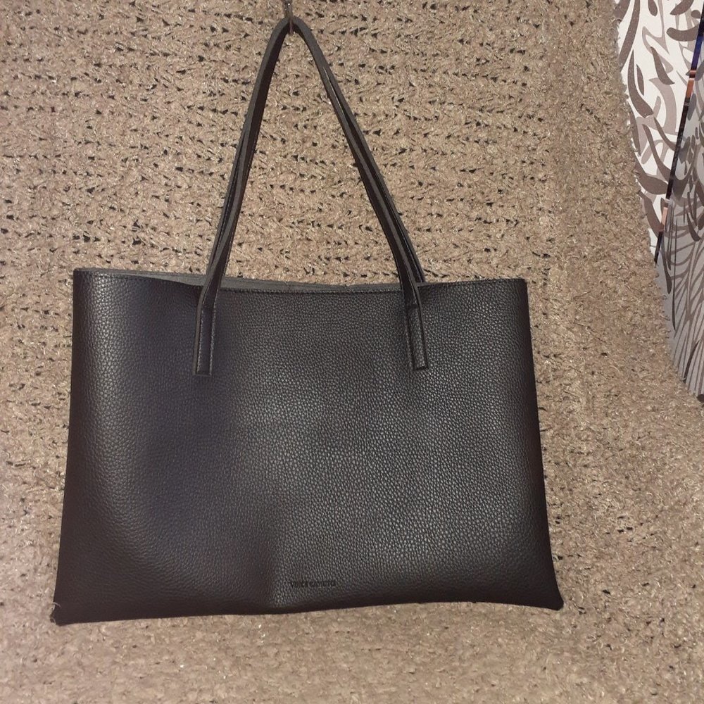 VINCE CAMUTO-Faux/Vegan Leather Colorblock Tote-Black/Gray-Near Mint - Picture 3 of 5